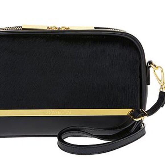 Joy & Iman Luxe Leather & Calf Hair Crossbody Bag BLACK with RFID - Picture 4 of 12